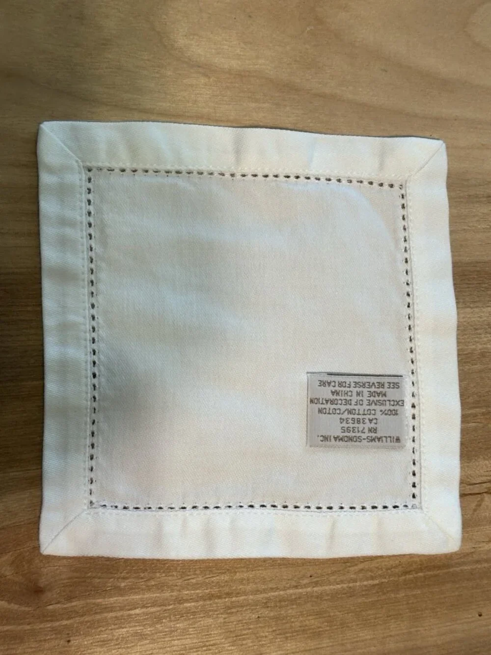 8 WILLIAMS SONOMA 100% Cotton Hemstitched Cocktail Napkins Party Coaster EUC